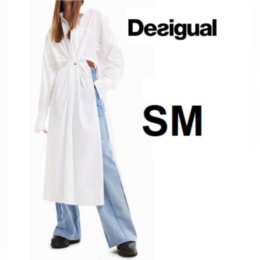 Desigual White Button Down Long Shirt